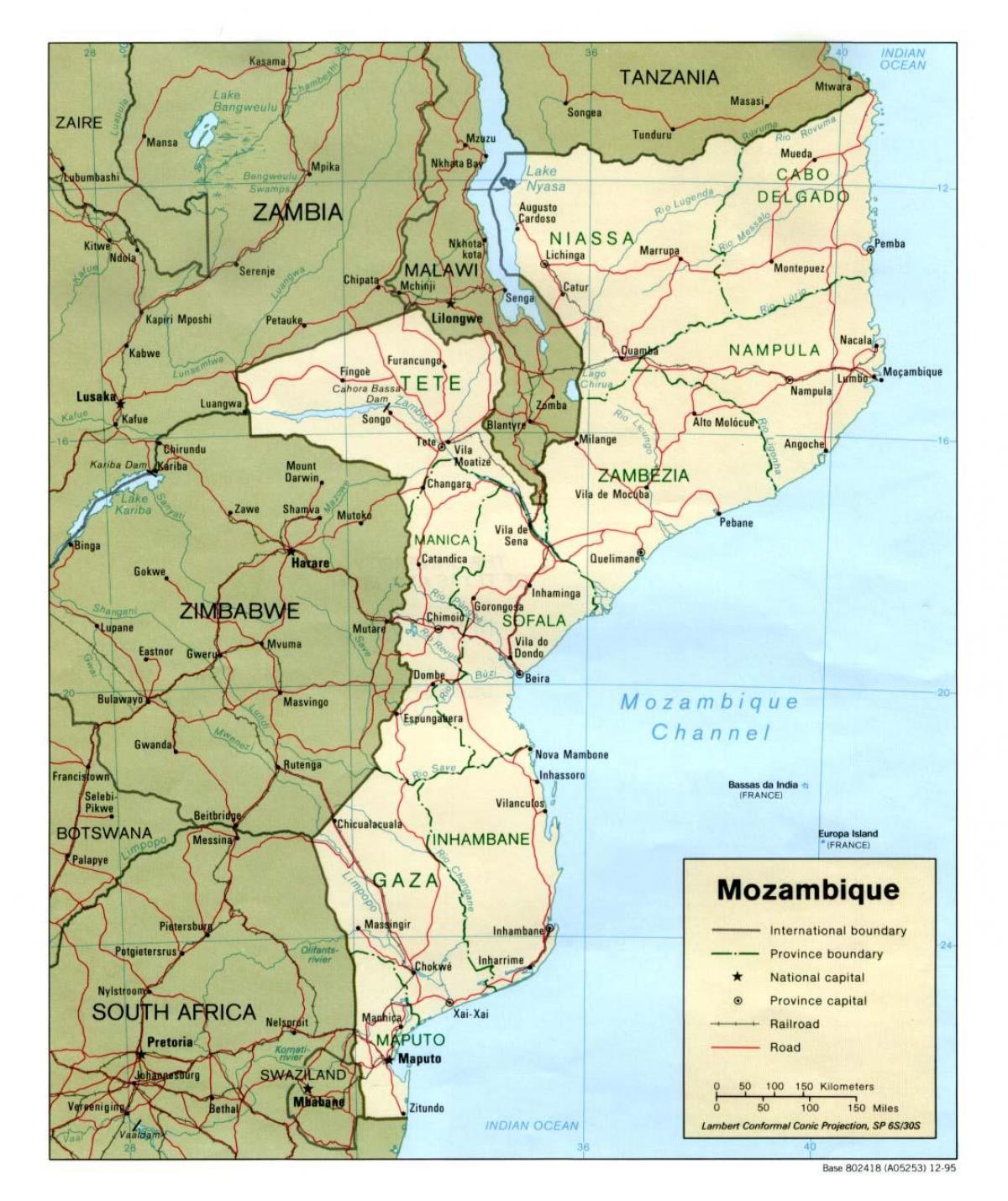 mapa Mozambik ciest